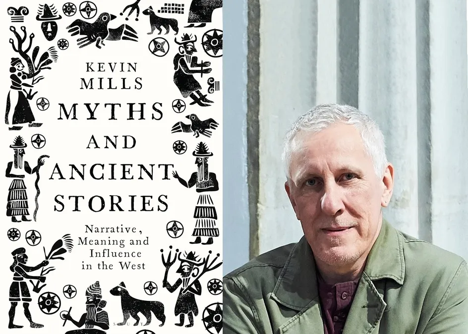 Clawr llyfr newydd Kevin Mills ochr yn ochr â delwedd o Kevin Mills