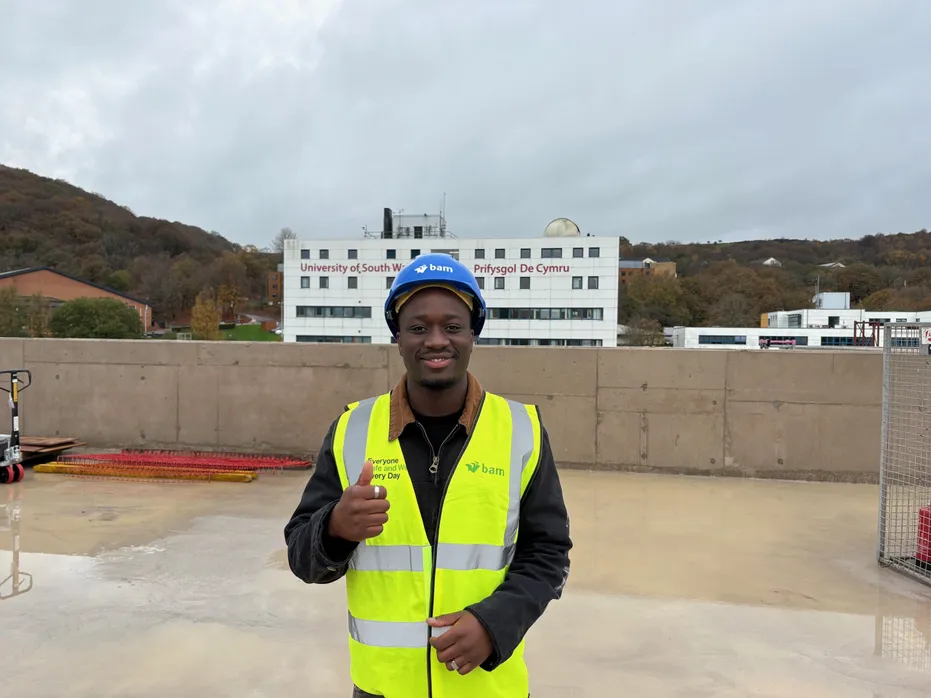 Dorivaldo Butte, a graphic design student who has been able to get real-life experience designing interiors for a new multi-million-pound University STEM building at the University of South Wales, on the roof of the new Calon building