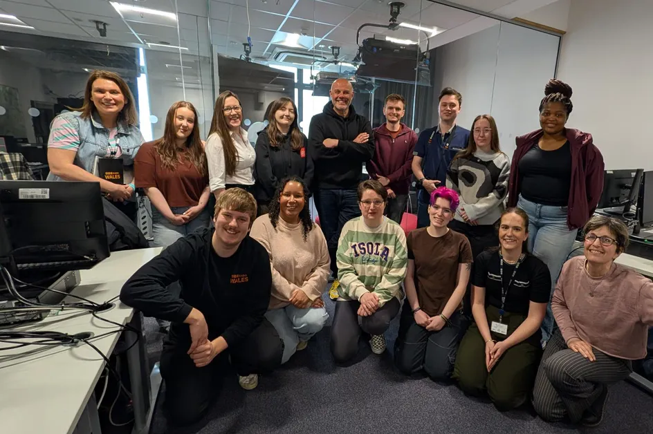 The BBC Radio Wales Phone In team with USW students