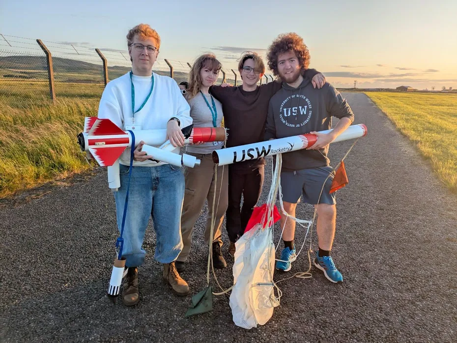 Morgan Jones (third from left) with other members of the USW Rocketry Society