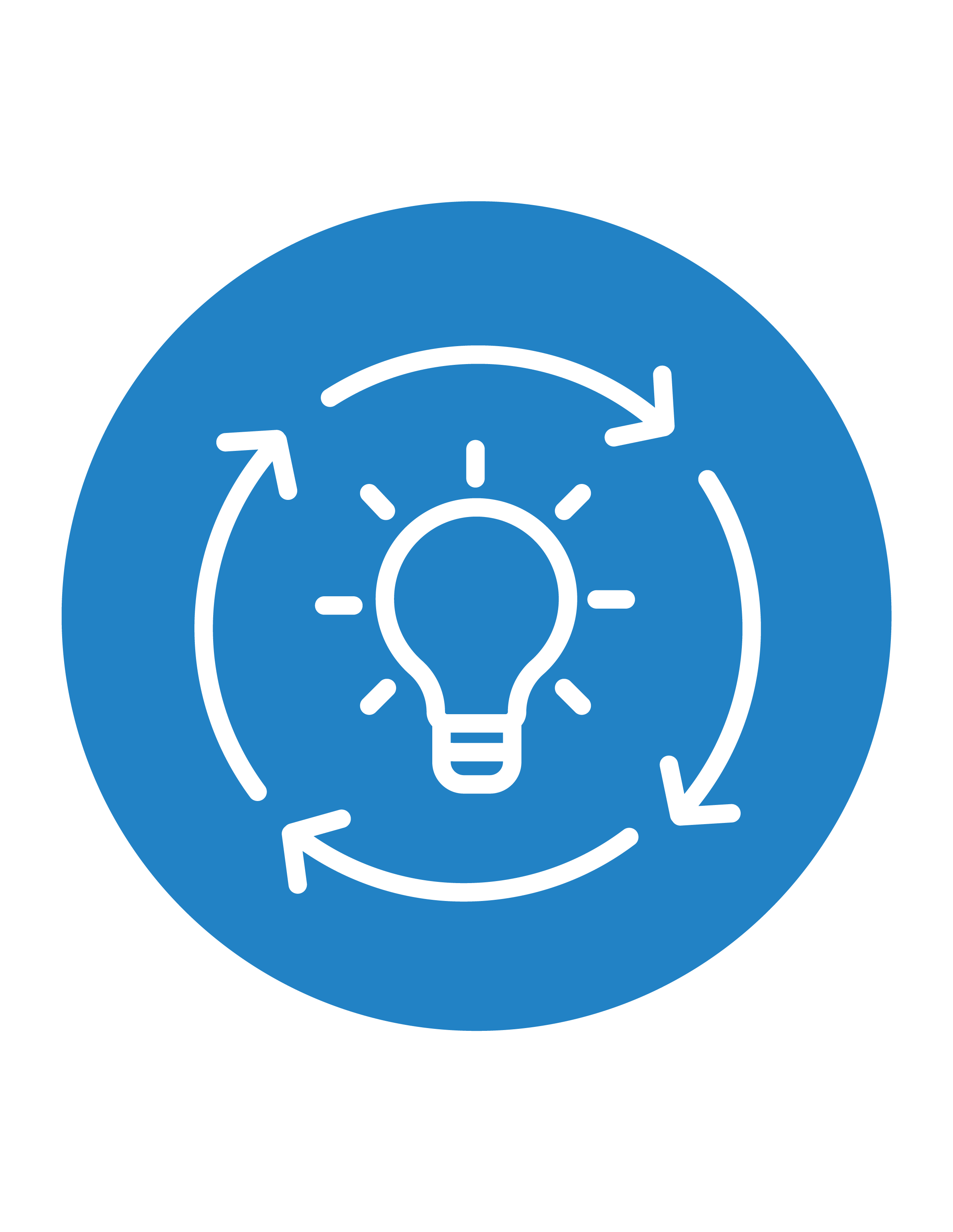 An icon that features a lightbulb with arrows going around it in a circle.