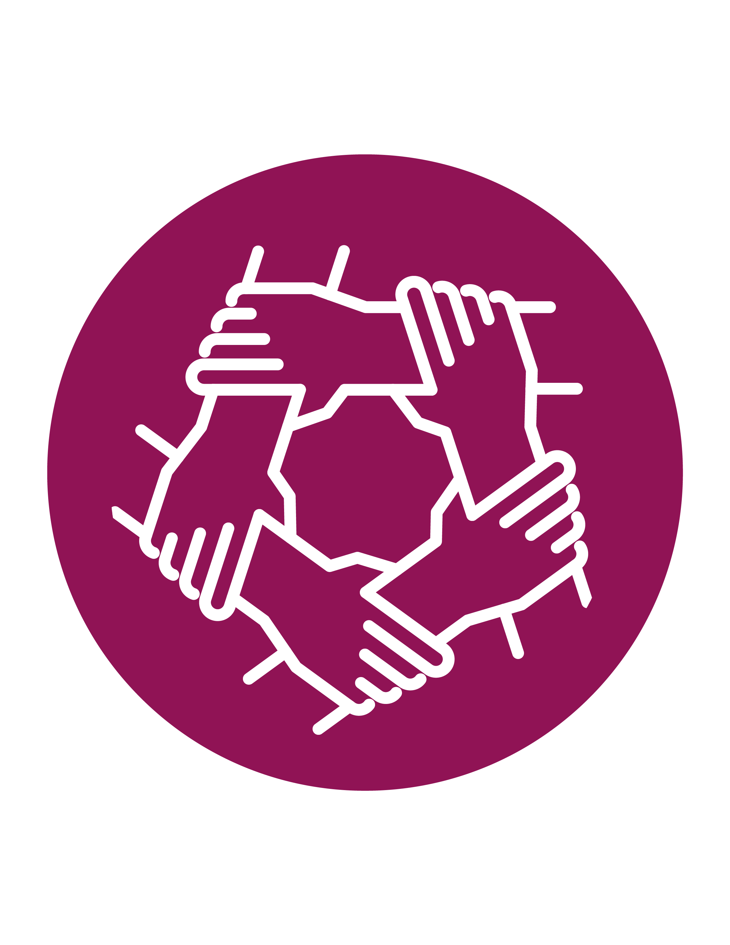 An icon of five hands holding each others wrists in a circle.