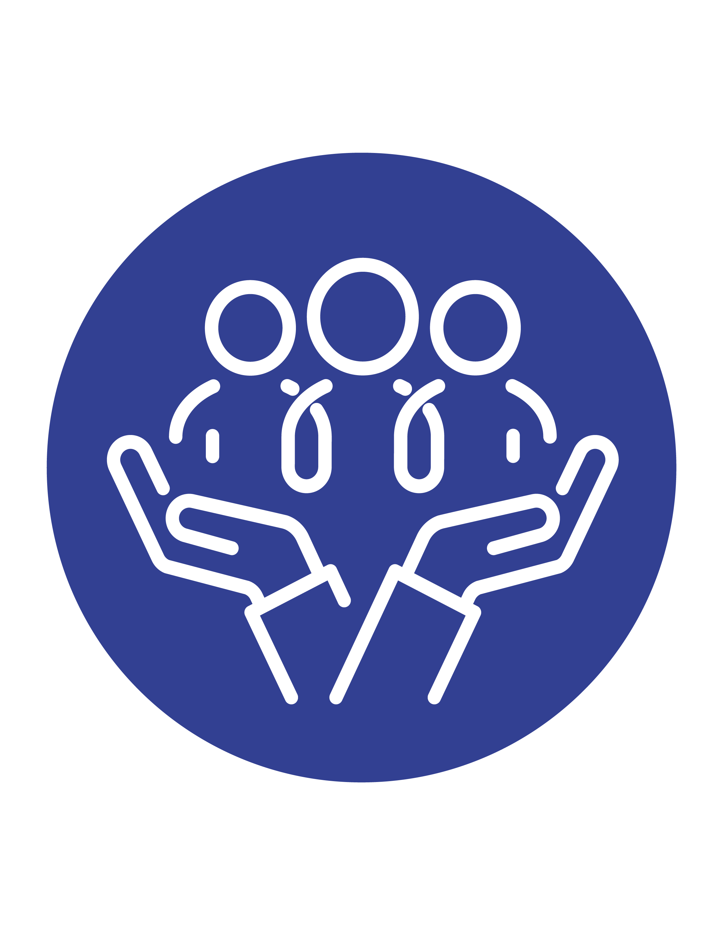An icon that shows three people being held in open hands.