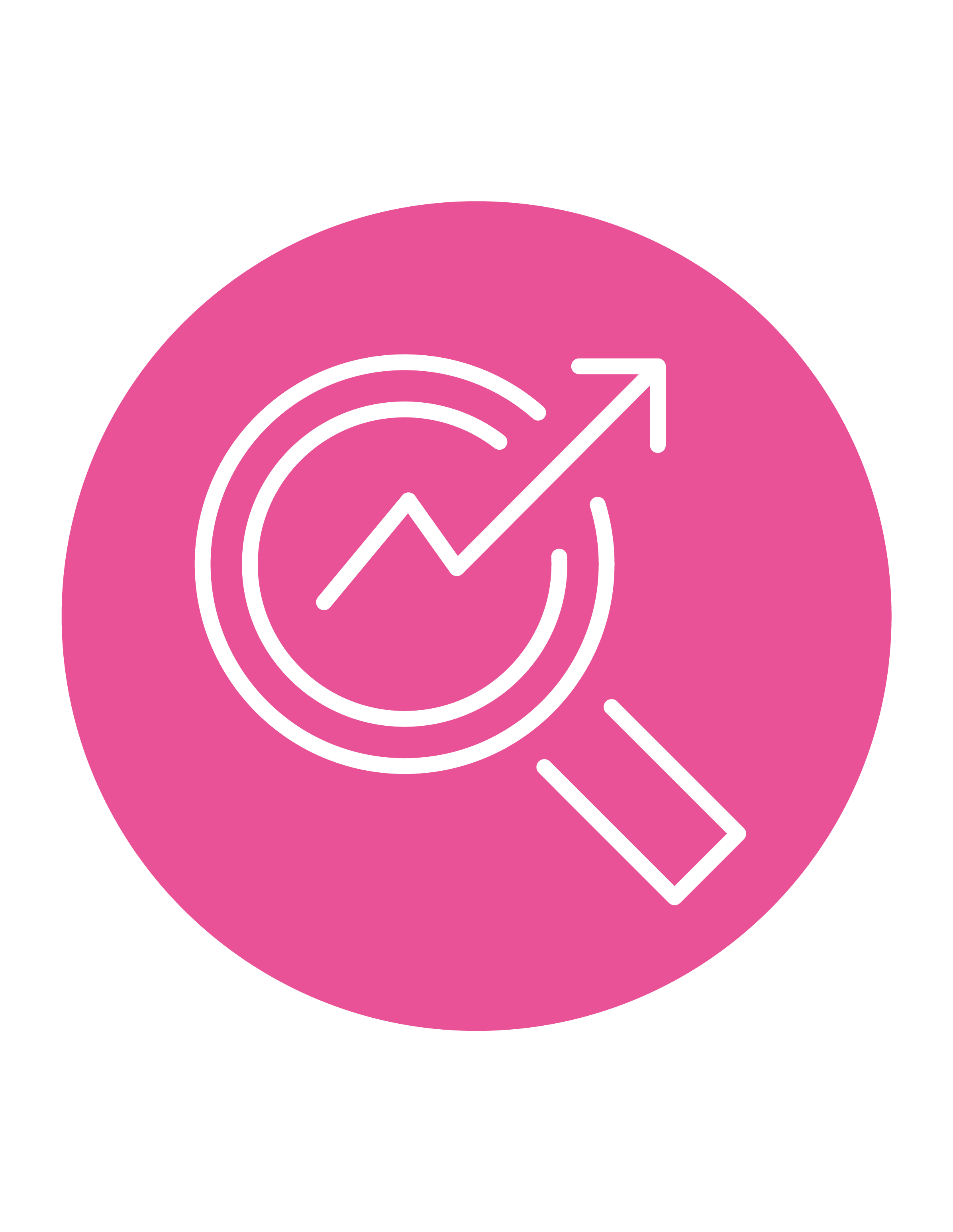 An icon of a magnifying glass with an arrow coming out of it.