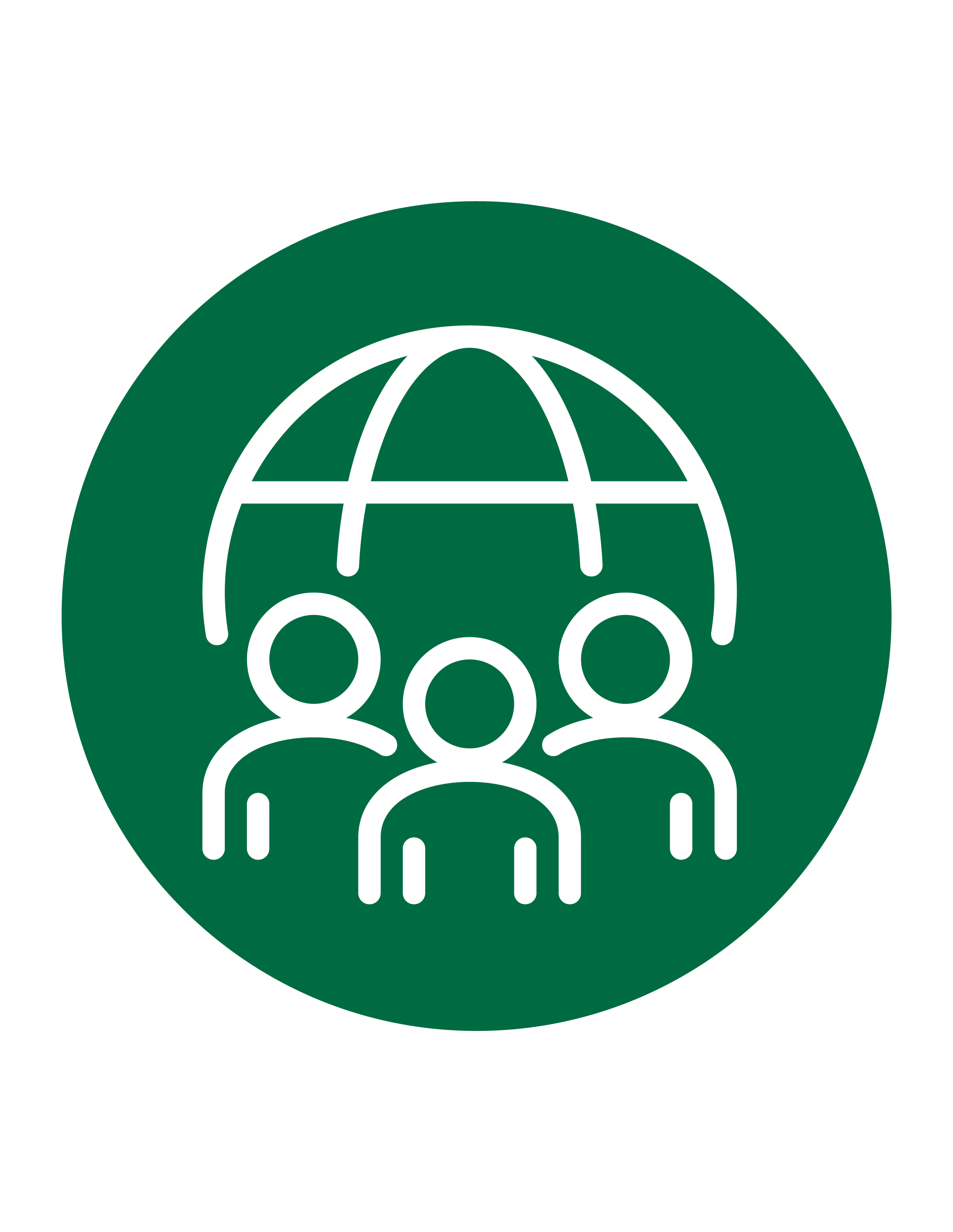 An icon of three people with a globe behind them.