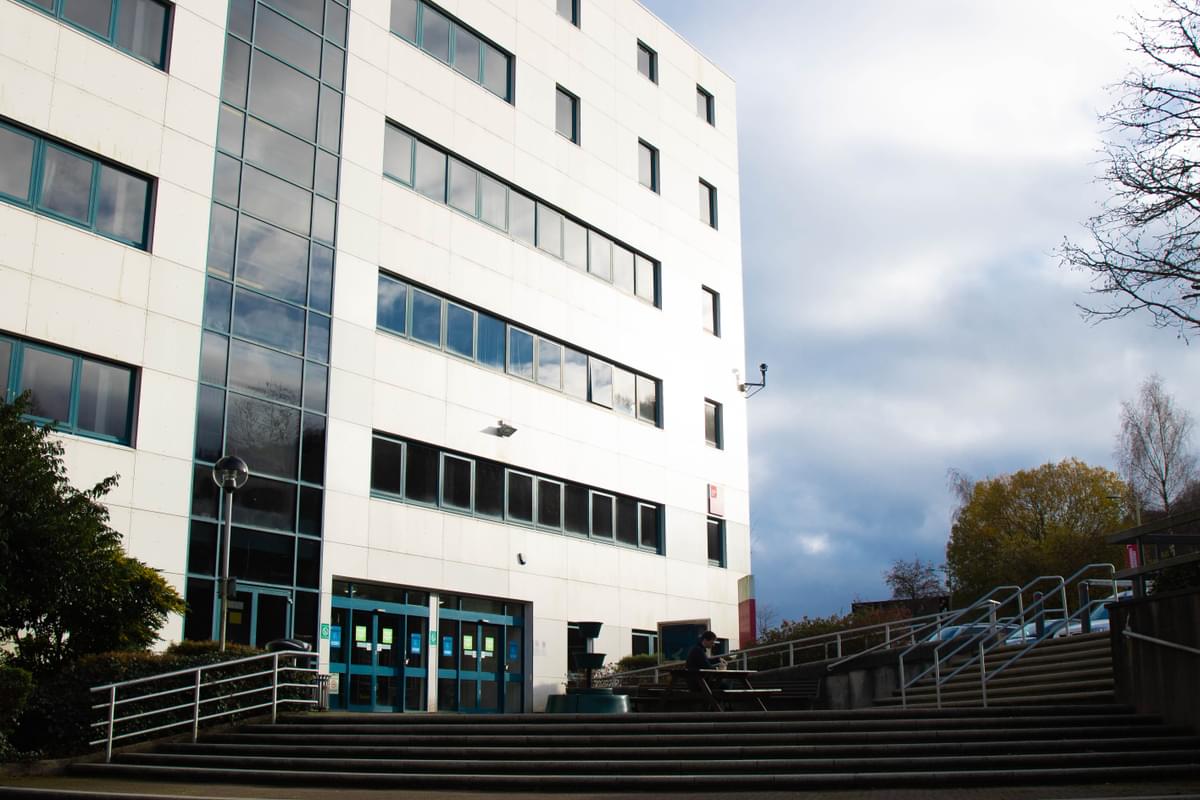 an exterior shot of G block at Pontypridd Campus, Treforest