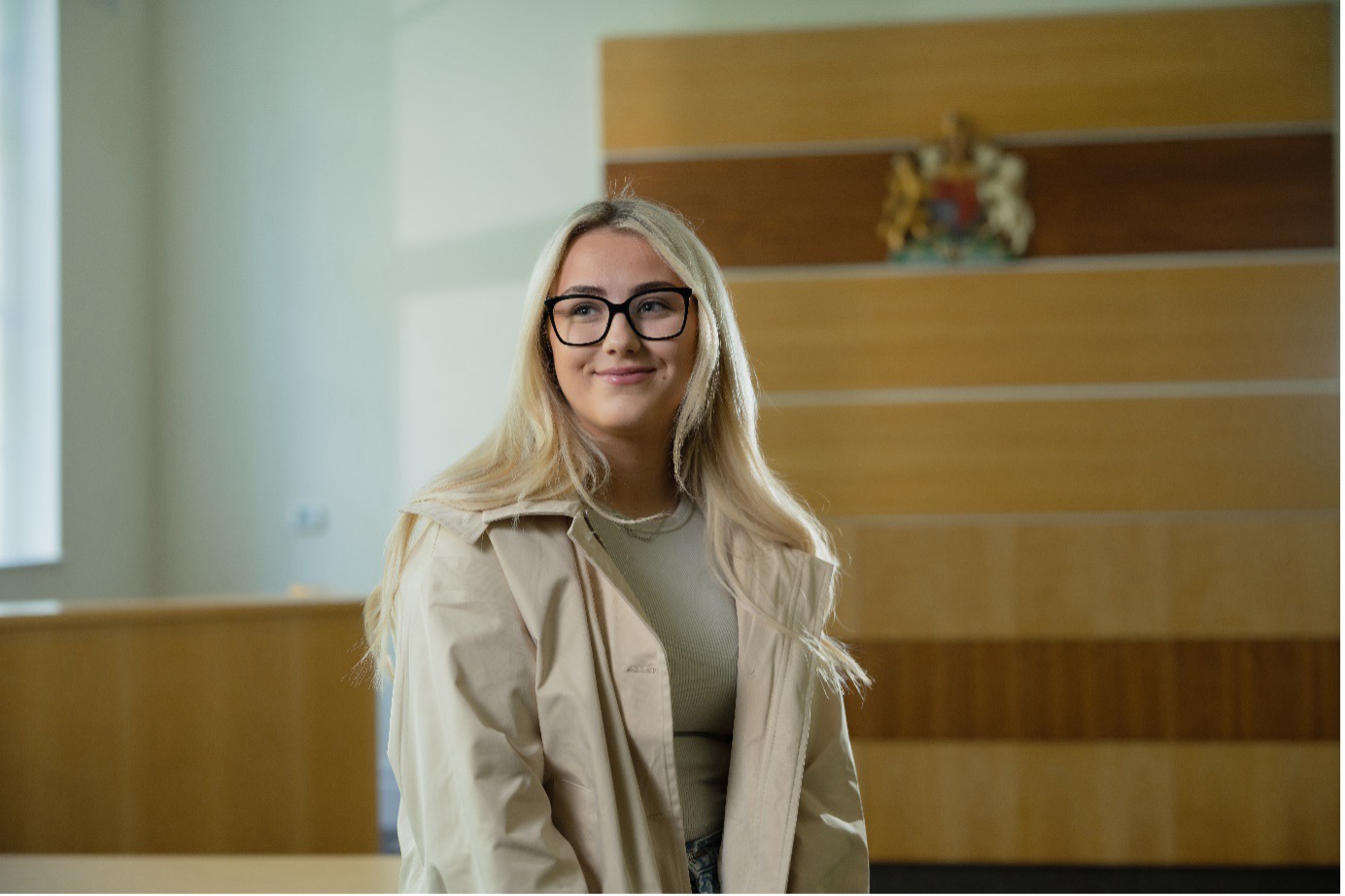 Law student Tiegan smiles for a profile shot