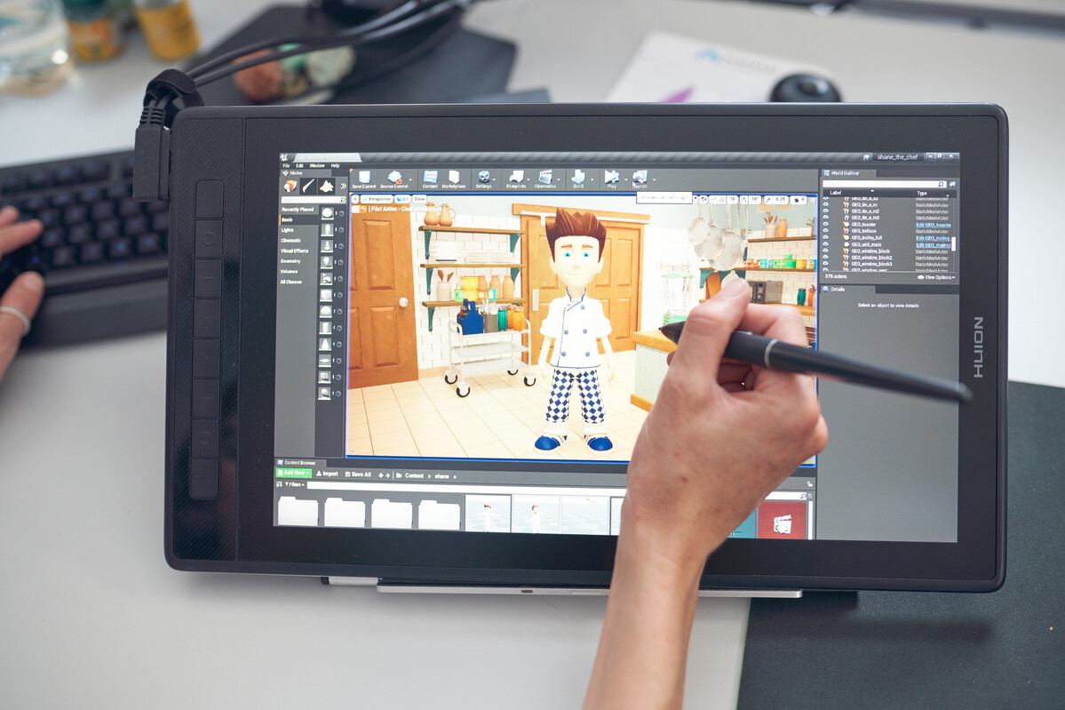 close up of screen with animation programme on showing animated male