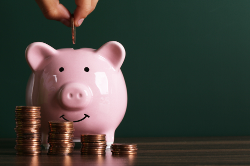Piggy bank with pennies