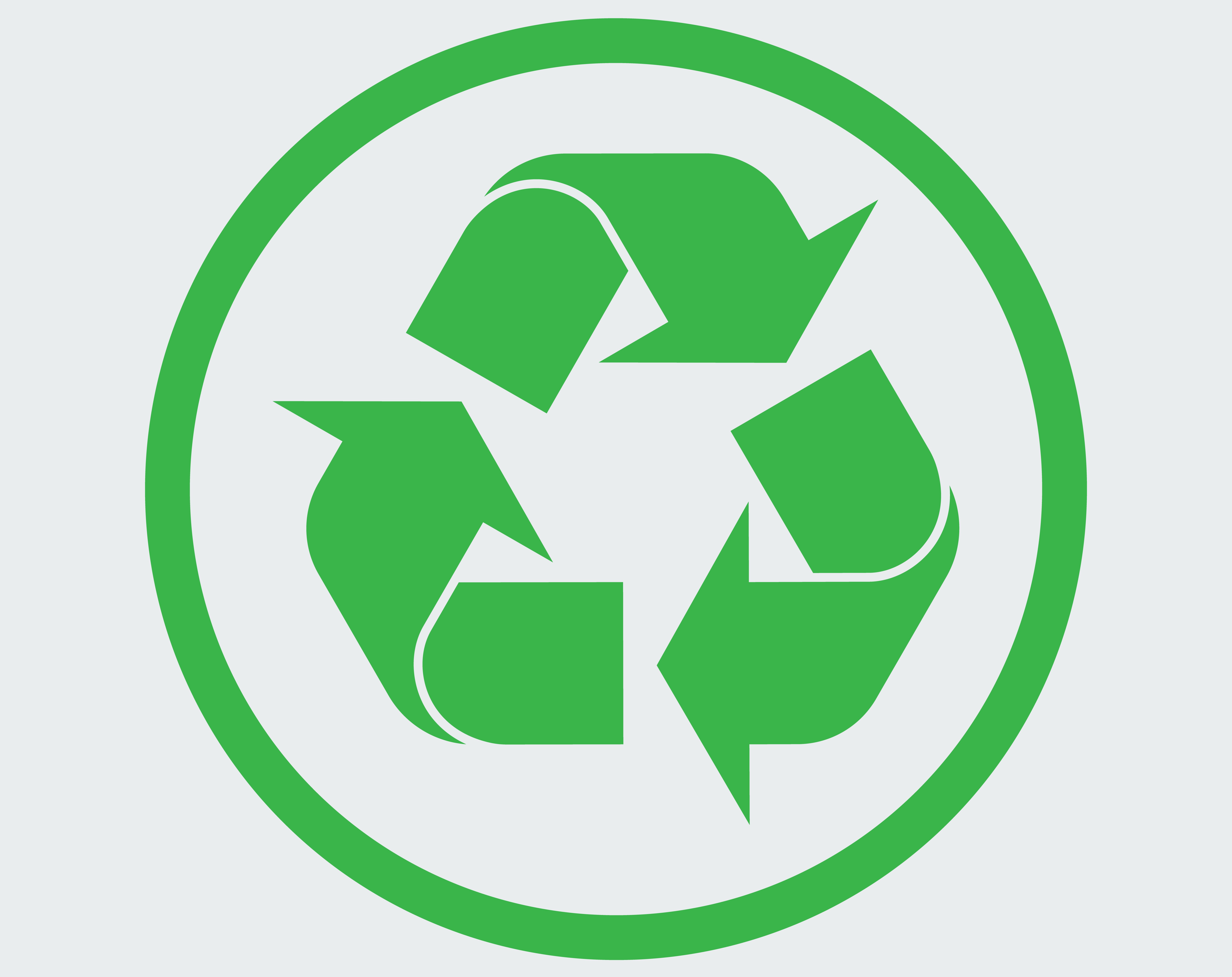 A green recycling symbol consisting of three arrows forming a triangle.