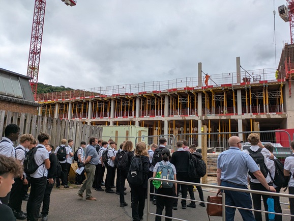Pupils on the Built Environment Taster Day get a look at the new Calon building